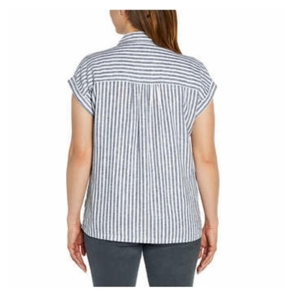 Orvis Ladies' Short Sleeve Linen Blend Shirt, Blue Stripe, XX-Large NWT - Picture 2 of 15